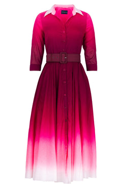 Aster Dress Shirt Collar 3/4 Sleeve Maxi Length Cotton Musola (Ombre Pastel)