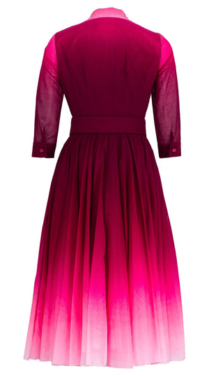 Aster Dress Shirt Collar 3/4 Sleeve Midi Length Cotton Musola (Ombre New)