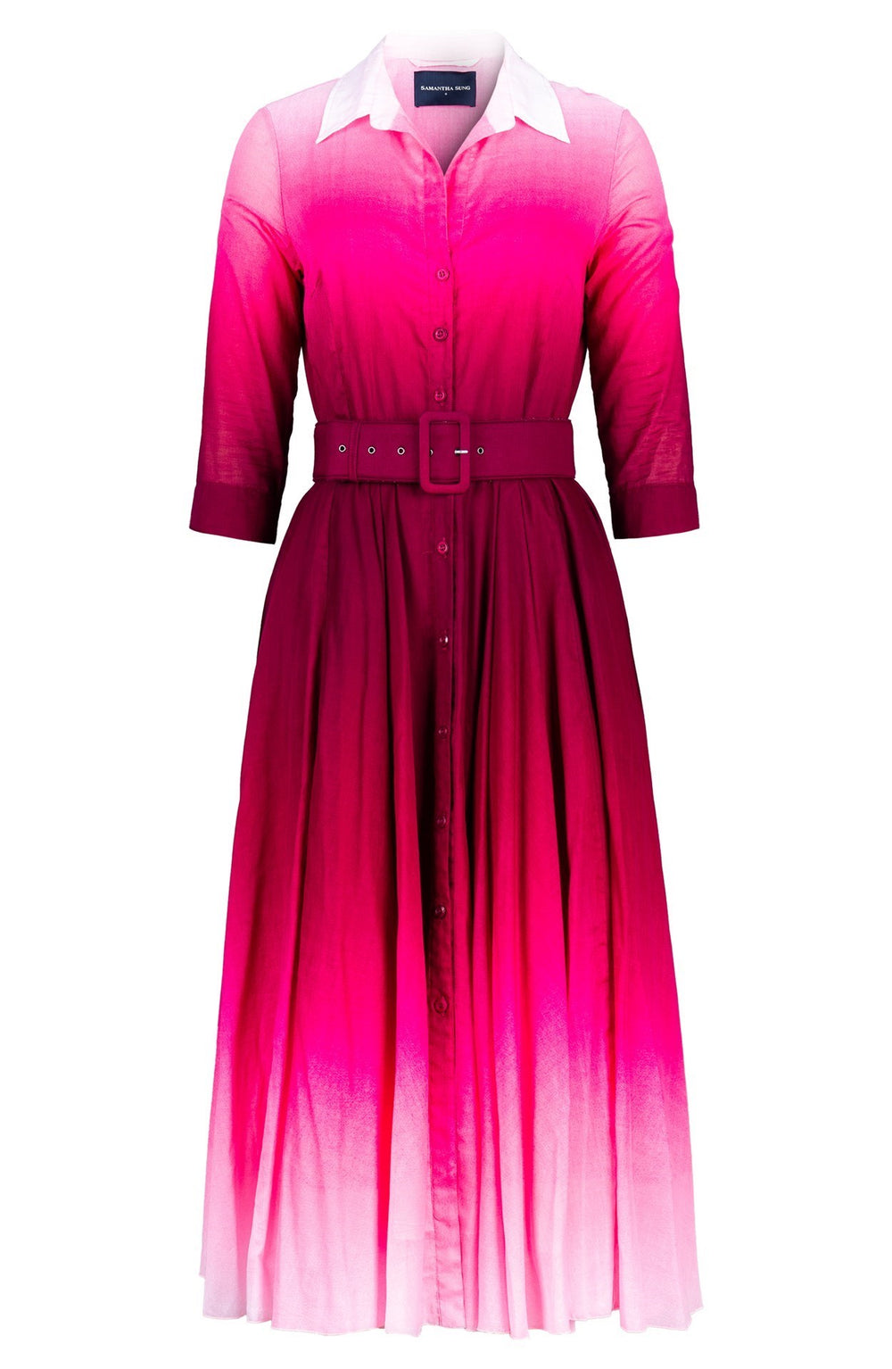 Aster Dress Shirt Collar 3/4 Sleeve Midi Length Cotton Musola (Ombre New)