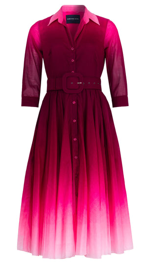 Aster Dress Shirt Collar 3/4 Sleeve Midi Length Cotton Musola (Ombre New)