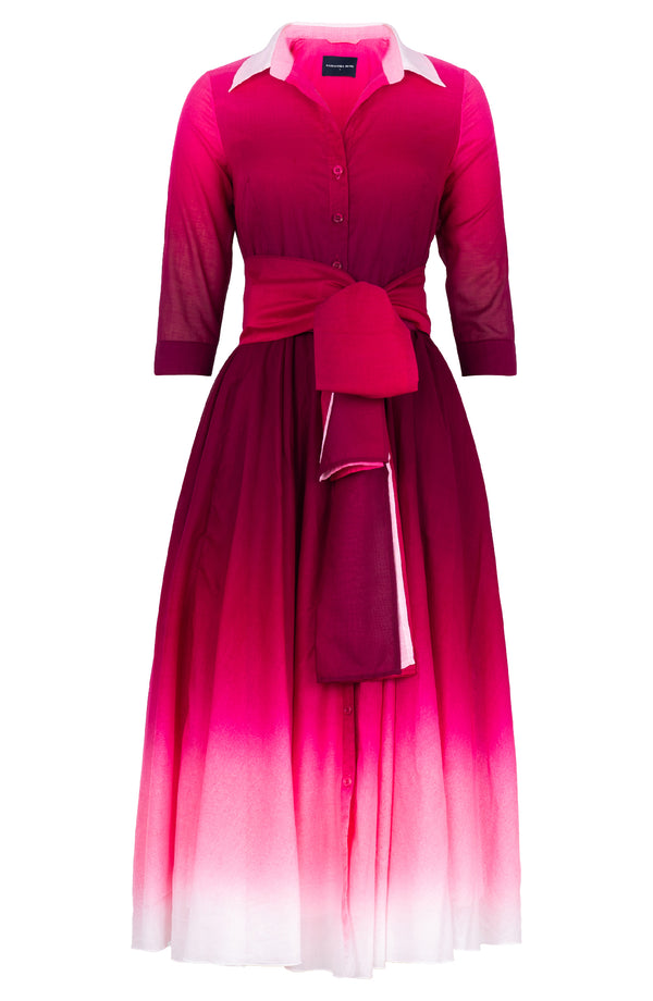 Aster Dress Shirt Collar 3/4 Sleeve Maxi Length Cotton Musola (Ombre Pastel)