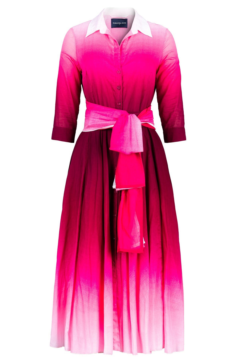 Aster Dress Shirt Collar 3/4 Sleeve Midi Length Cotton Musola (Ombre New)