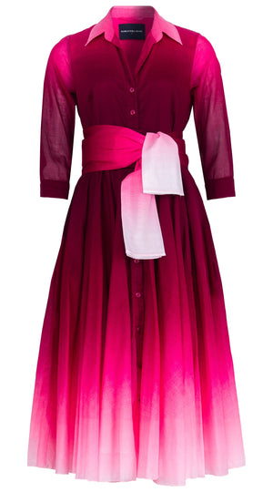 Aster Dress Shirt Collar 3/4 Sleeve Midi Length Cotton Musola (Ombre New)