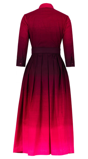 Audrey Dress #1 Shirt Collar 3/4 Sleeve Midi Plus Length Cotton Stretch (Ombre New)