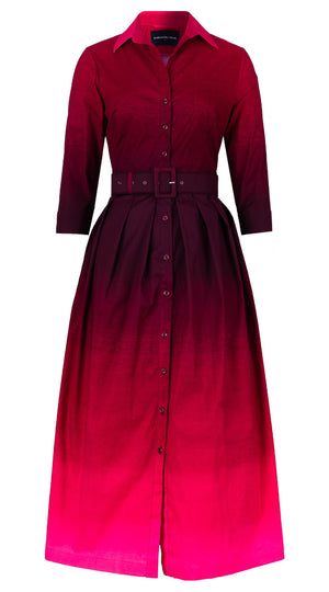 Audrey Dress #1 Shirt Collar 3/4 Sleeve Midi Plus Length Cotton Stretch (Ombre New)