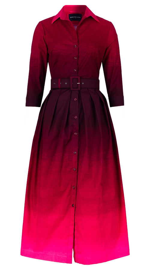 Audrey Dress #1 Shirt Collar 3/4 Sleeve Midi Plus Length Cotton Stretch (Ombre New)
