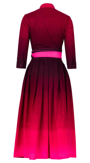 Audrey Dress #1 Shirt Collar 3/4 Sleeve Midi Plus Length Cotton Stretch (Ombre New)
