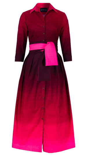 Audrey Dress #1 Shirt Collar 3/4 Sleeve Midi Plus Length Cotton Stretch (Ombre New)