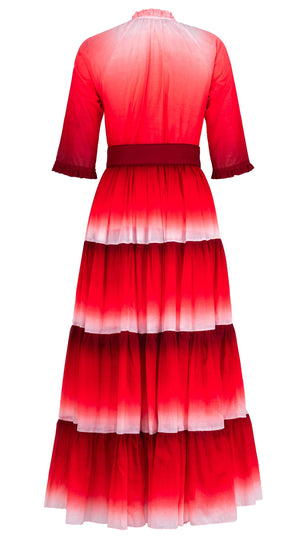 Eva Dress Crew Neck 3/4 Sleeve Maxi Length Cotton Musola (Ombre New)