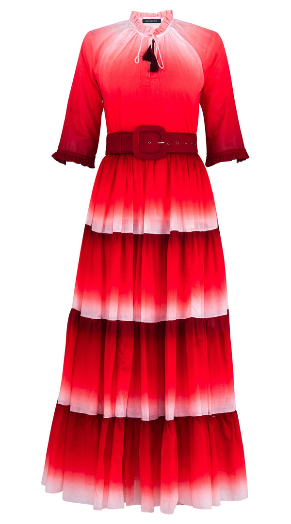 Eva Dress Crew Neck 3/4 Sleeve Maxi Length Cotton Musola (Ombre New)