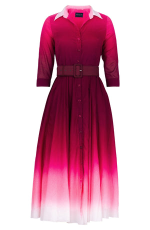 Aster Dress Shirt Collar 3/4 Sleeve Maxi Length Cotton Musola (Ombre Pastel)