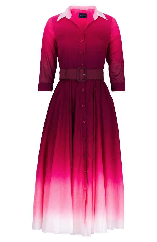Aster Dress Shirt Collar 3/4 Sleeve Maxi Length Cotton Musola (Ombre Pastel)