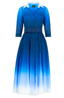 Aster Dress Shirt Collar 3/4 Sleeve Maxi Length Cotton Musola (Ombre Pastel)