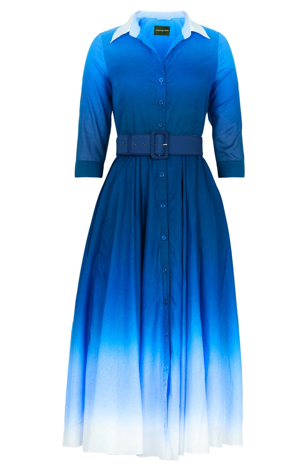 Aster Dress Shirt Collar 3/4 Sleeve Maxi Length Cotton Musola (Ombre Pastel)