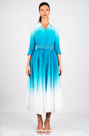 Aster Dress Shirt Collar 3/4 Sleeve Midi Length Cotton Musola  (Ombre White)