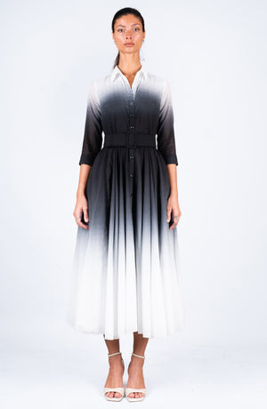 Aster Dress Shirt Collar 3/4 Sleeve Midi Length Cotton Musola  (Ombre White)