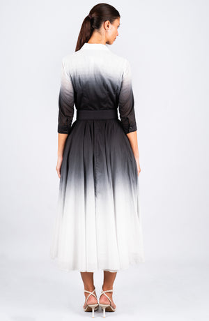 Aster Dress Shirt Collar 3/4 Sleeve Midi Length Cotton Musola  (Ombre White)