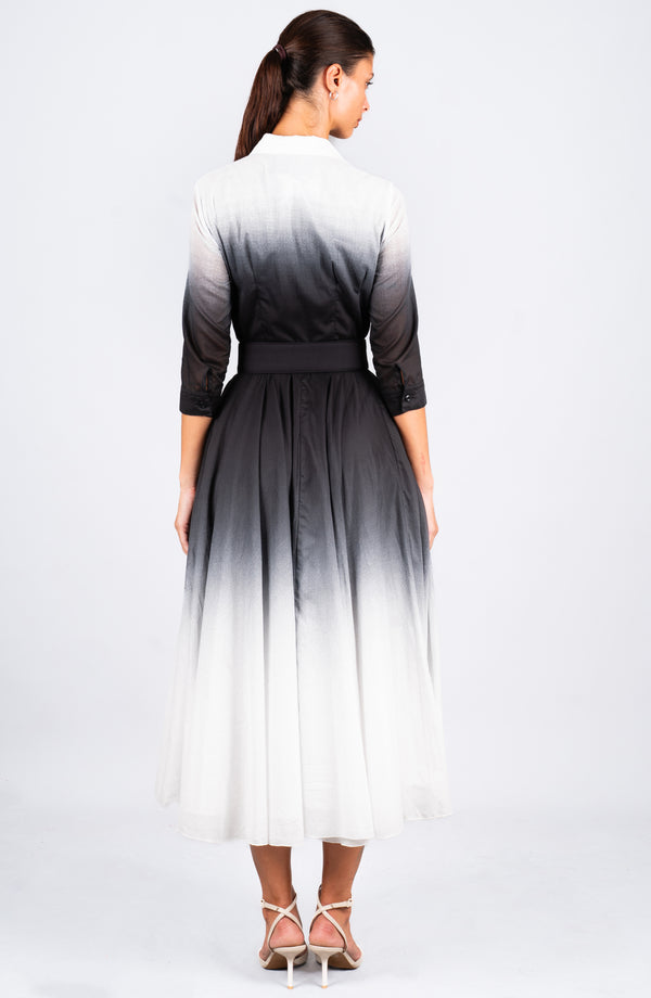 Aster Dress Shirt Collar 3/4 Sleeve Midi Length Cotton Musola  (Ombre White)