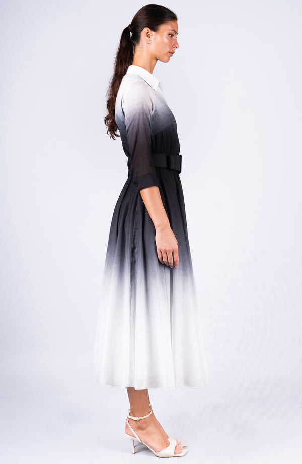 Aster Dress Shirt Collar 3/4 Sleeve Midi Length Cotton Musola  (Ombre White)