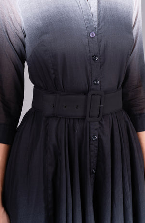 Aster Dress Shirt Collar 3/4 Sleeve Midi Length Cotton Musola  (Ombre White)