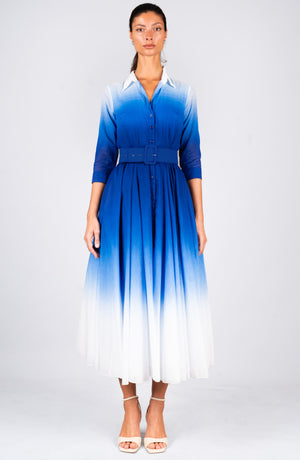 Aster Dress Shirt Collar 3/4 Sleeve Midi Length Cotton Musola  (Ombre White)