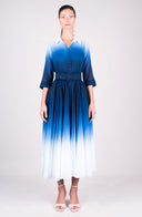 Aster Dress Shirt Collar 3/4 Sleeve Midi Length Cotton Musola  (Ombre White)