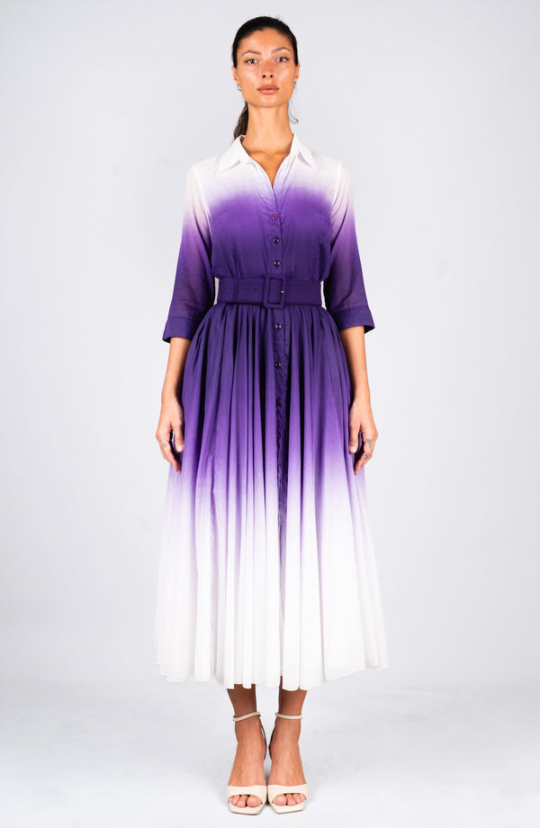 Aster Dress Shirt Collar 3/4 Sleeve Midi Length Cotton Musola  (Ombre White)