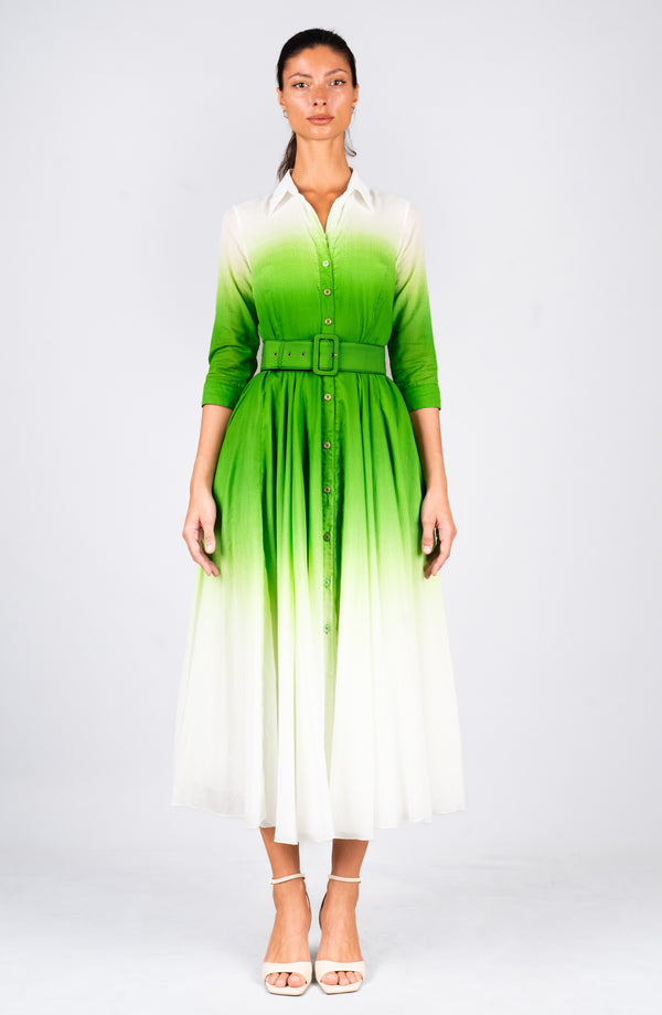 Aster Dress Shirt Collar 3/4 Sleeve Midi Length Cotton Musola  (Ombre White)
