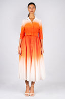 Aster Dress Shirt Collar 3/4 Sleeve Midi Length Cotton Musola  (Ombre White)
