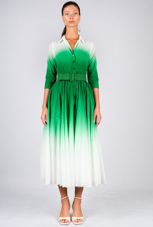 Aster Dress Shirt Collar 3/4 Sleeve Midi Length Cotton Musola  (Ombre White)