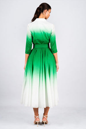 Aster Dress Shirt Collar 3/4 Sleeve Midi Length Cotton Musola  (Ombre White)
