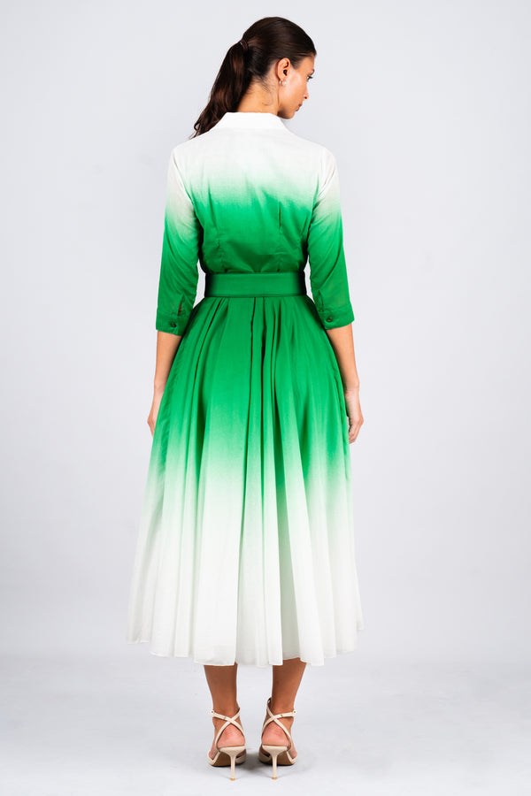 Aster Dress Shirt Collar 3/4 Sleeve Midi Length Cotton Musola  (Ombre White)