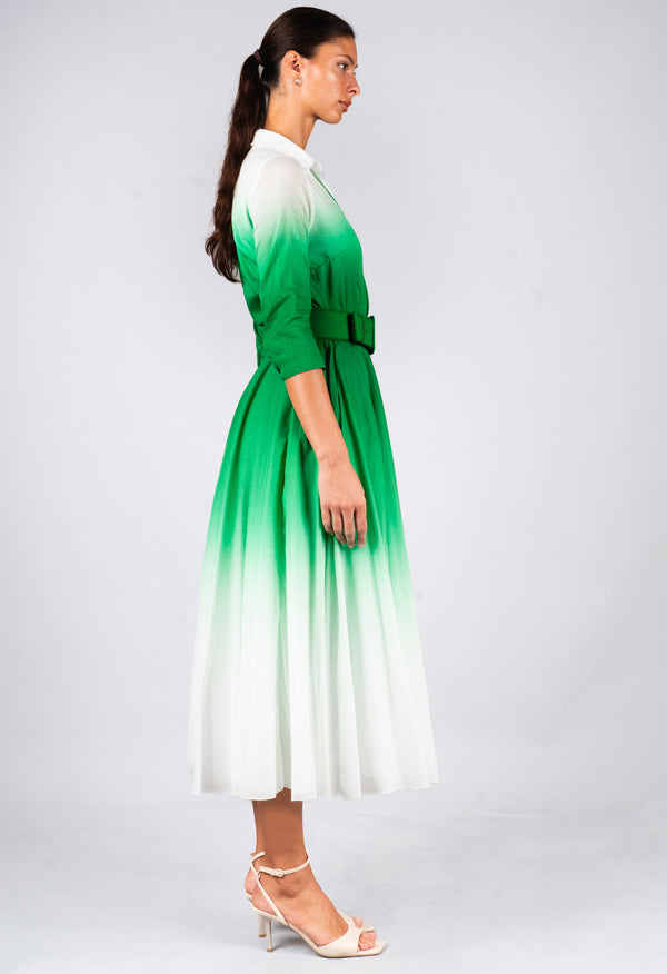 Aster Dress Shirt Collar 3/4 Sleeve Midi Length Cotton Musola  (Ombre White)