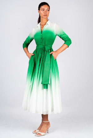 Aster Dress Shirt Collar 3/4 Sleeve Midi Length Cotton Musola  (Ombre White)