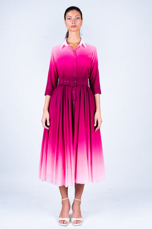Aster Dress Shirt Collar 3/4 Sleeve Midi Length Cotton Musola (Ombre Pastel)