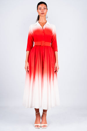 Aster Dress Shirt Collar 3/4 Sleeve Midi Length Cotton Musola  (Ombre White)