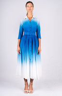 Aster Dress Shirt Collar 3/4 Sleeve Midi Length Cotton Musola  (Ombre White)