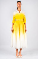 Aster Dress Shirt Collar 3/4 Sleeve Midi Length Cotton Musola  (Ombre White)