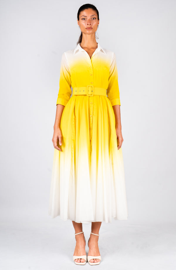 Aster Dress Shirt Collar 3/4 Sleeve Midi Length Cotton Musola  (Ombre White)