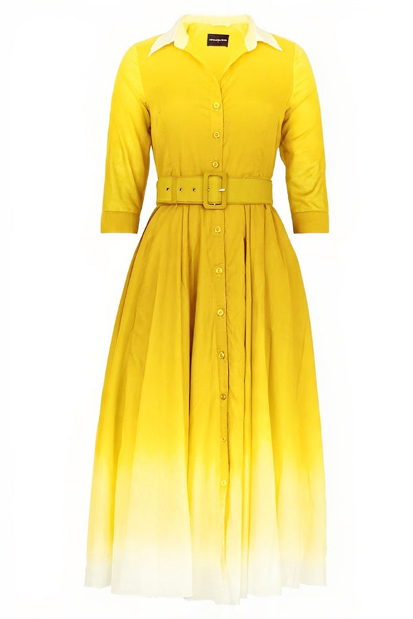 Aster Dress Shirt Collar 3/4 Sleeve Maxi Length Cotton Musola (Ombre Pastel)