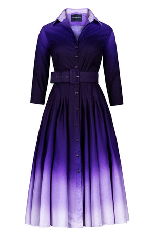 Amber Dress Shirt Collar 3/4 Sleeve Midi Length Cotton Stretch (Ombre Pastel)