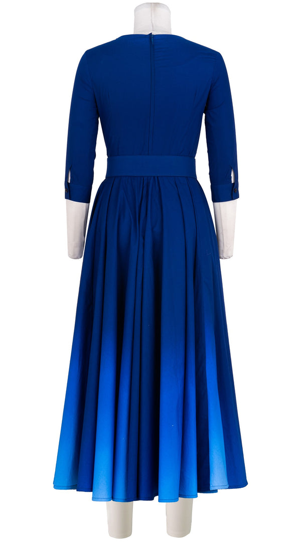 Abelia Dress Boat Neck Ruffle 3/4 Sleeve Midi Length Cotton Stretch (Ombre New)