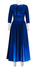 Abelia Dress Boat Neck Ruffle 3/4 Sleeve Midi Length Cotton Stretch (Ombre New)
