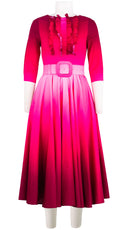 Abelia Dress Boat Neck Ruffle 3/4 Sleeve Midi Length Cotton Stretch (Ombre New)