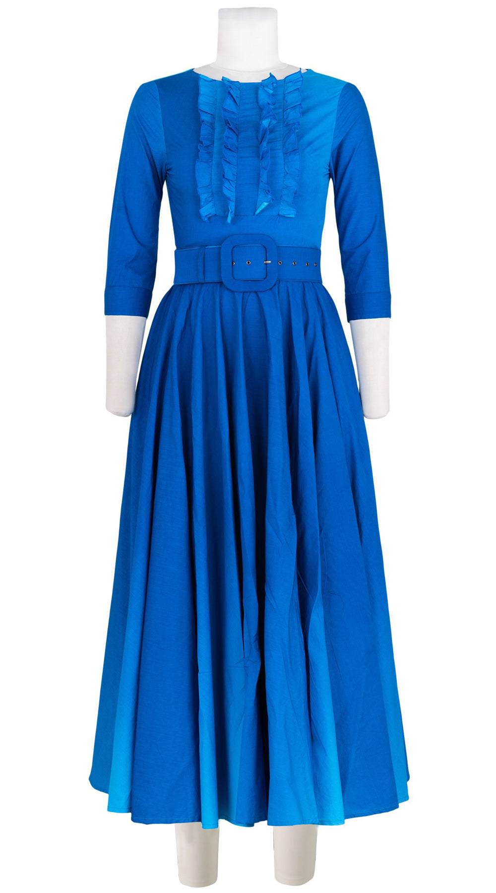 Abelia Dress Boat Neck Ruffle 3/4 Sleeve Midi Length Cotton Stretch (Ombre New)