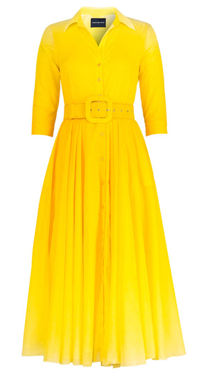Aster Dress Shirt Collar 3/4 Sleeve Midi Length Cotton Musola (Ombre New)