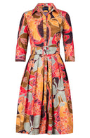 Audrey Dress #1 Shirt Collar 3/4 Sleeve Long Length Cotton Stretch (Orchard Flower)