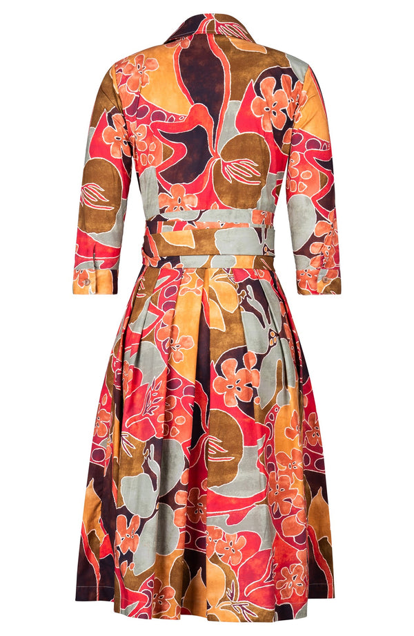 Audrey Dress #1 Shirt Collar 3/4 Sleeve Long Length Cotton Stretch (Orchard Flower)