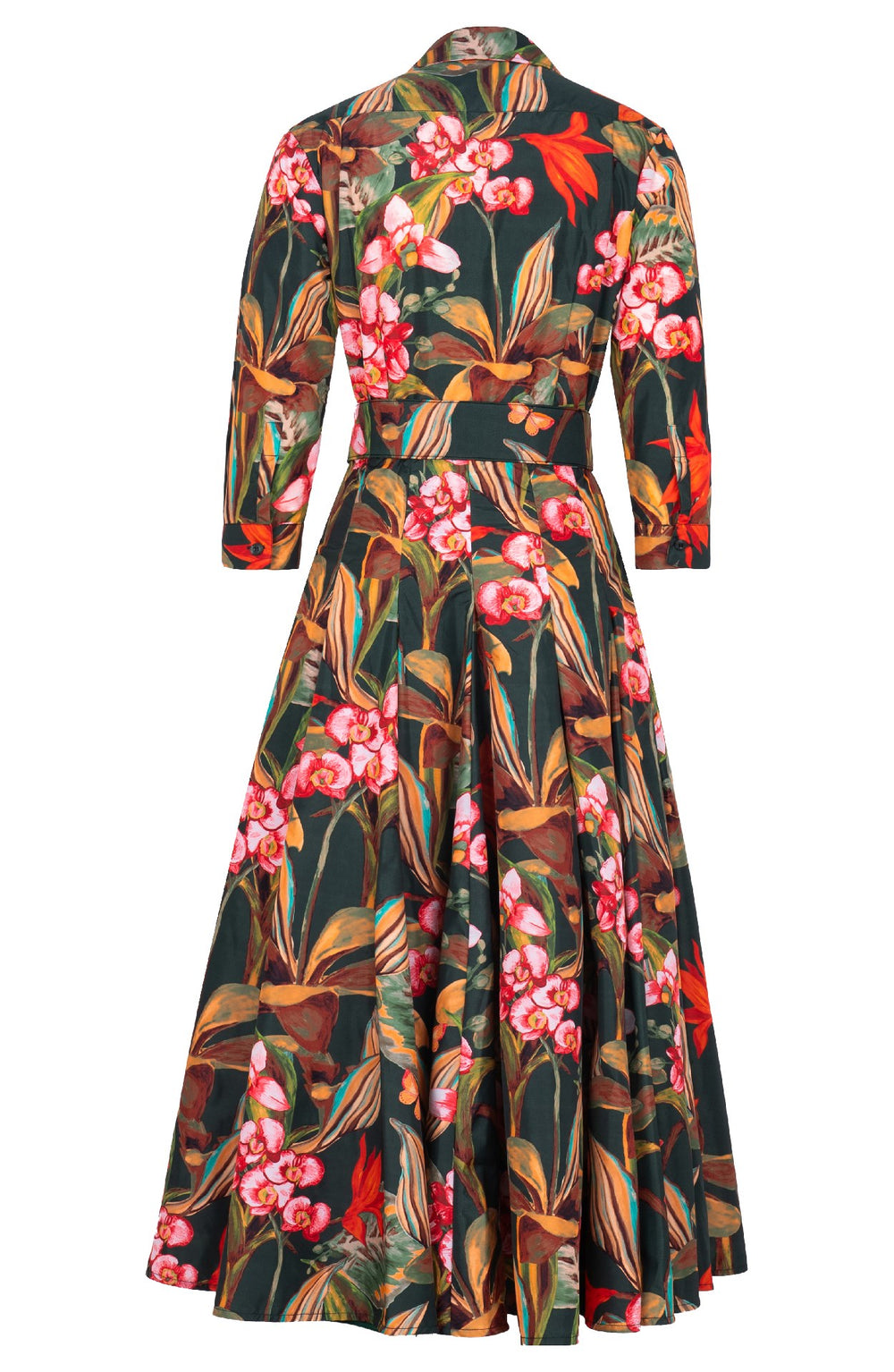 Samantha Dress Shirt Collar 3/4 Sleeve Midi Plus Length Poliamide Taffta (Orchid Oil Painting)