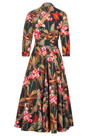 Samantha Dress Shirt Collar 3/4 Sleeve Midi Plus Length Poliamide Taffta (Orchid Oil Painting)